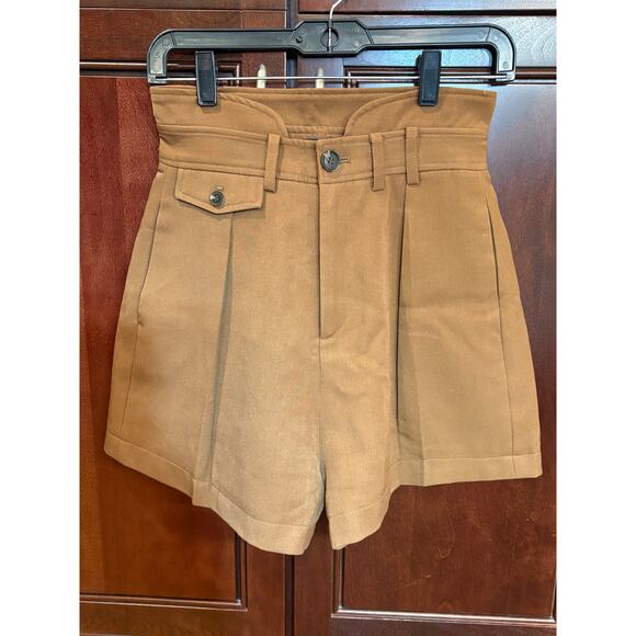 Women's High Waist Pleated Brown Dress Shorts Size M - Picture 3 of 16